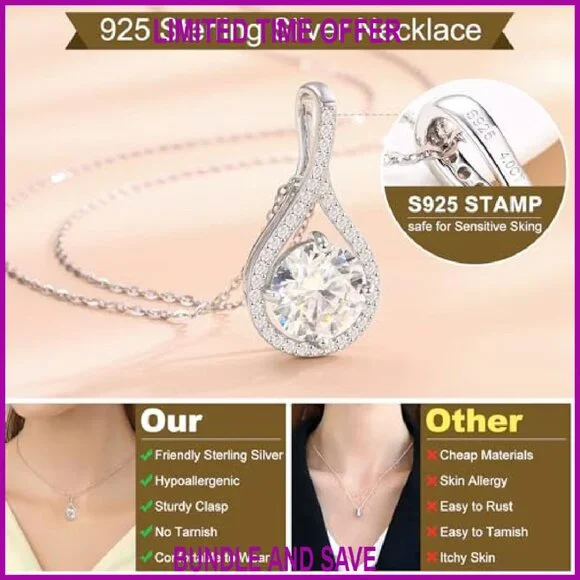 Sterling Silver Moissanite Pendant Necklace 0.5-6.0CT Anniversary Gift